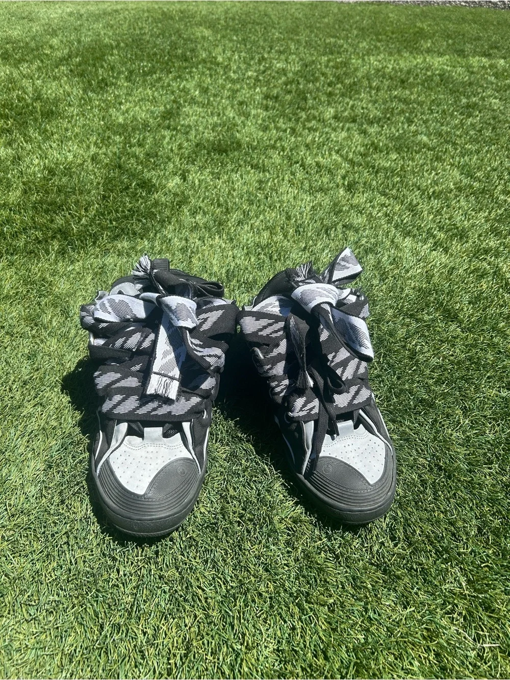 Lanvin Black and Gray High-Top Sneakers with Patterned Laces